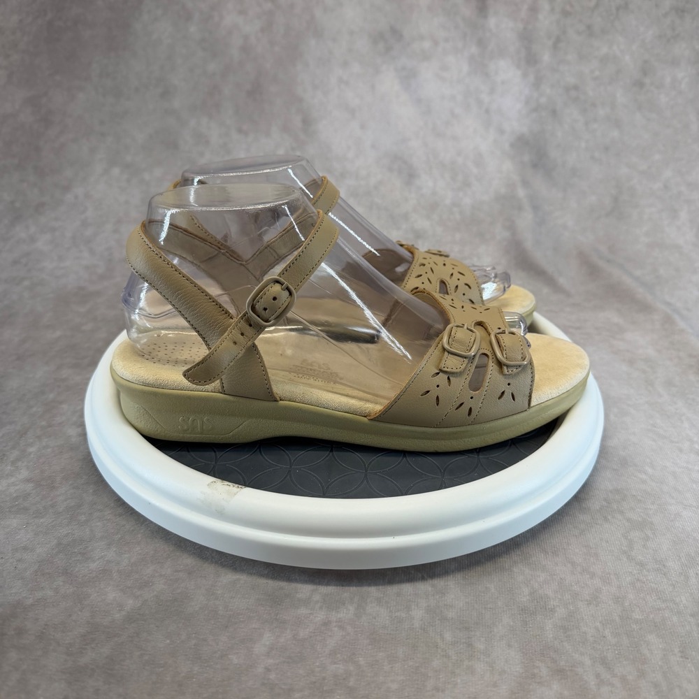 SAS Tripad Comfort Sandals Women 9.5 N Tan Leather Laser Cut Strappy Wedge